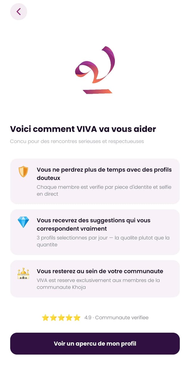 VIVA App écran 3